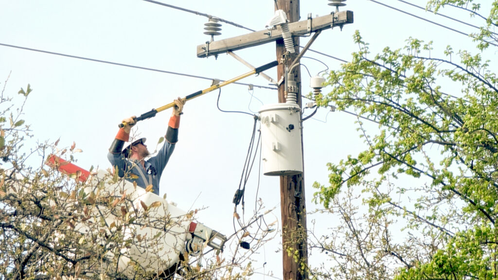 Crews could be seen all over Johnson City working on de-energized equipment on Tuesday, March 12.