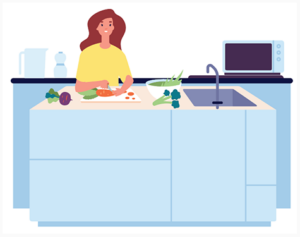 Graphic of woman cooking in kitchen