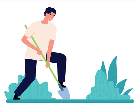 Graphic of man with shovel digging in yard